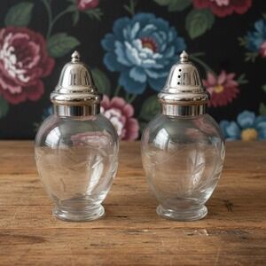 Princess House Heritage Salt & Pepper Shakers, Vintage Etched Floral Tableware